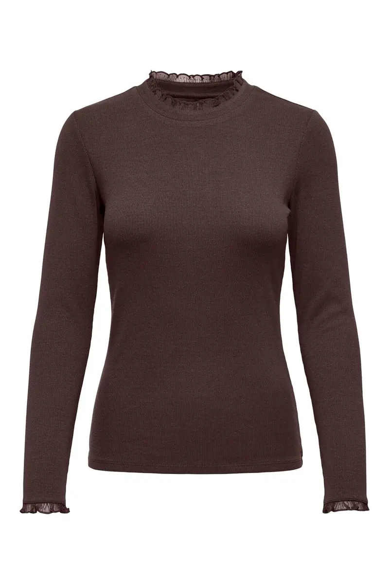 Only - Onlleslie L/S Lace Mix Top - 5162965 Coffee Bean