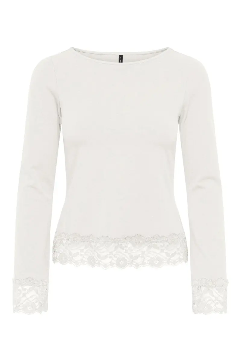 Only - Onllive Love L/S O-Neck Lace Top - 5130879 Cloud Dancer Dtm Lace