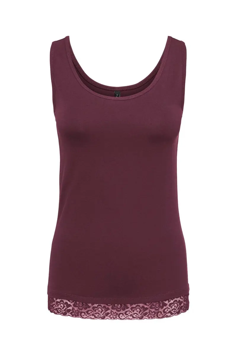 Only - Onllive Love S/L Tank Top Lace Detail - 5194534 Fig Tone In Tone Lace