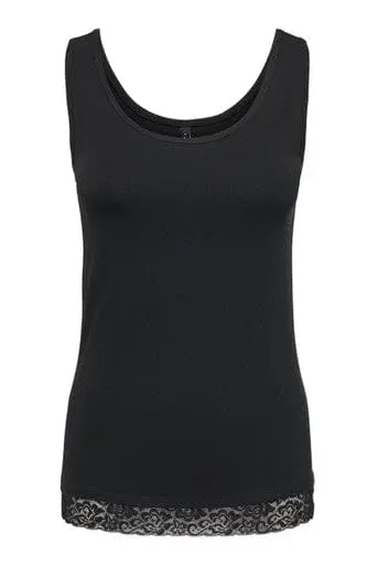 Only - Onllive Love S/L Tank Top Lace Detail - 5194536 Black Tone In Tone Lace