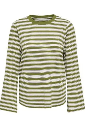 Only - Onlluna Happy L/S O-Neck Stripe Tee - 5163545 Avocado Potting Soil / Cloud Dancer (Met)