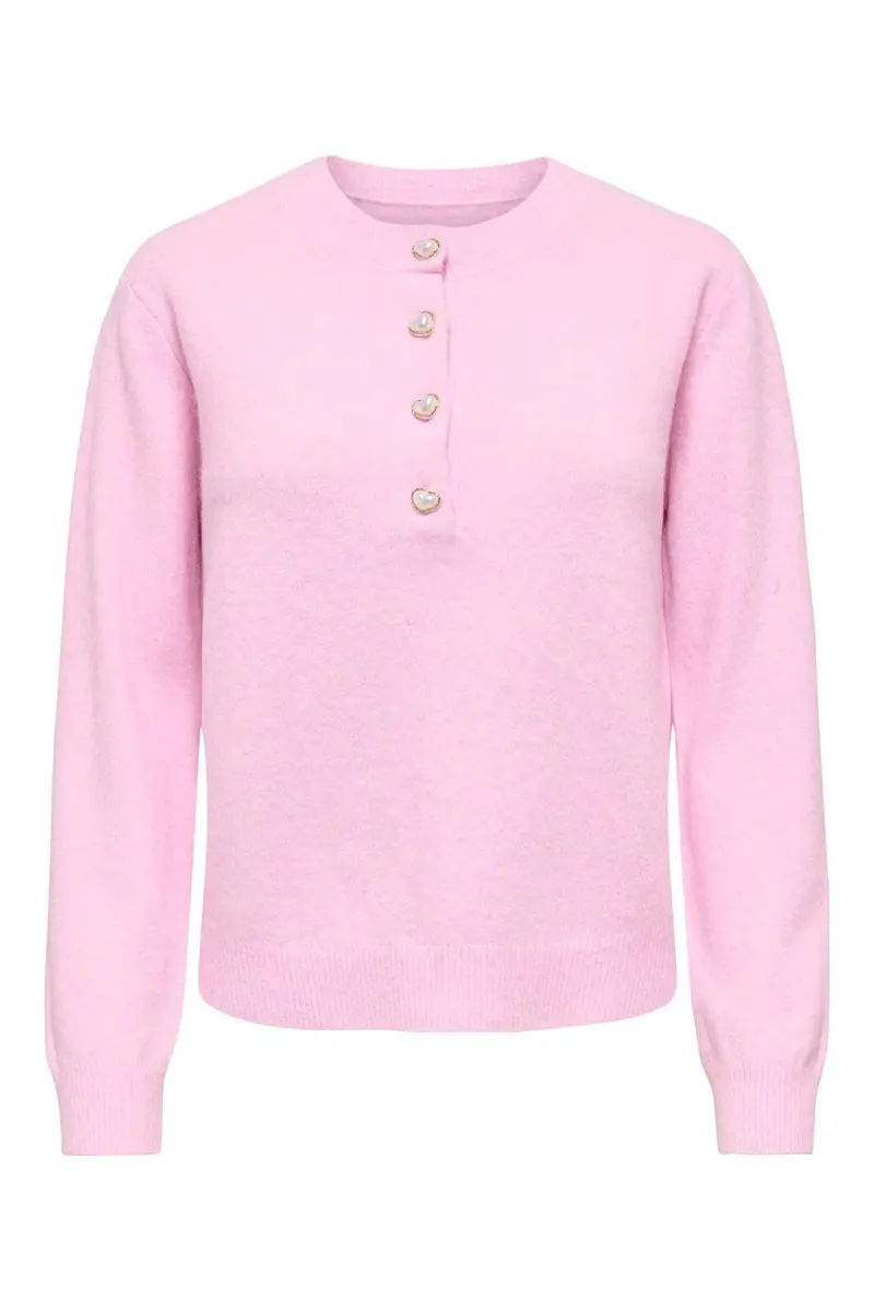 Only - Onlmacey Ls Oneck Half Button Knt - 5030571 Bonbon Heart Buttons / Melange