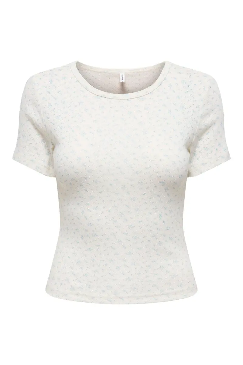 Only - Onlmadison S/S O-Neck Baby Tee - 4969625 Cloud Dancer Gry Flower Winter Sky