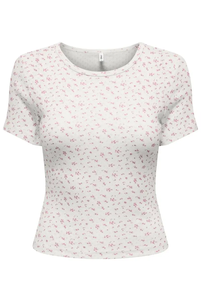 Only - Onlmadison S/S O-Neck Baby Tee - 5011783 Cloud Dancer Gry Flower Romance Rose