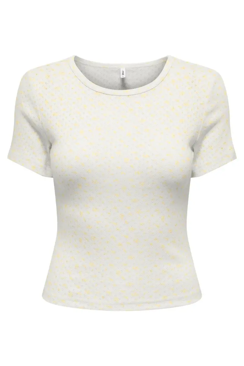 Only - Onlmadison S/S O-Neck Baby Tee - 5011785 Cloud Dancer Gry Flower Sunlight