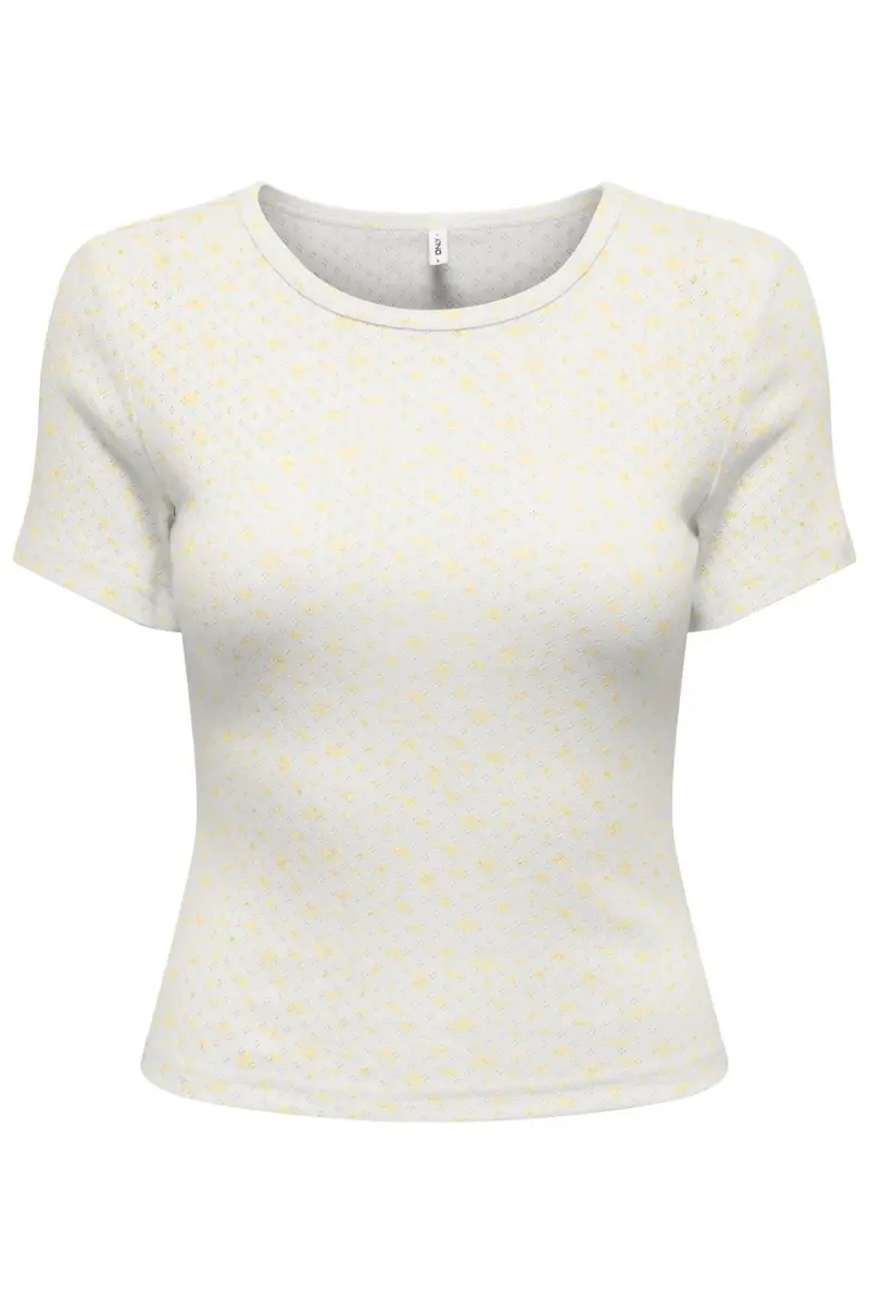 Only - Onlmadison S/S O-Neck Baby Tee - 5011786 Cloud Dancer Vivi Sunlight