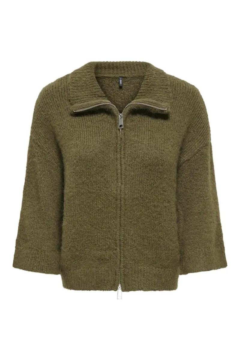 Only - Onlmaggie 3/4 Wide Zip Cardi Cc Knt - 5061086 Beech Melange/Silver Zipper