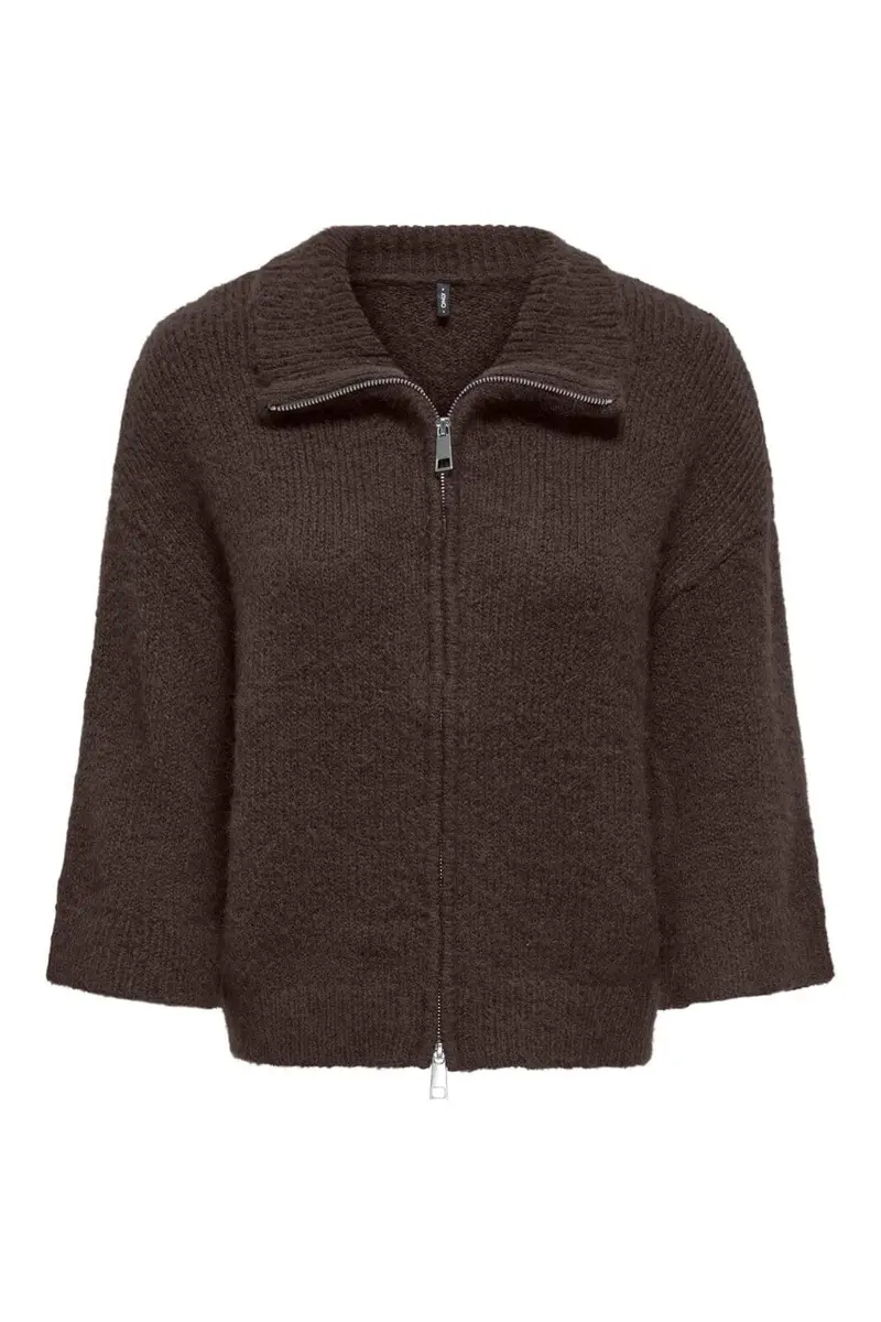 Only - Onlmaggie 3/4 Wide Zip Cardi Cc Knt - 5101036 Coffee Bean Melange/Silver Zipper