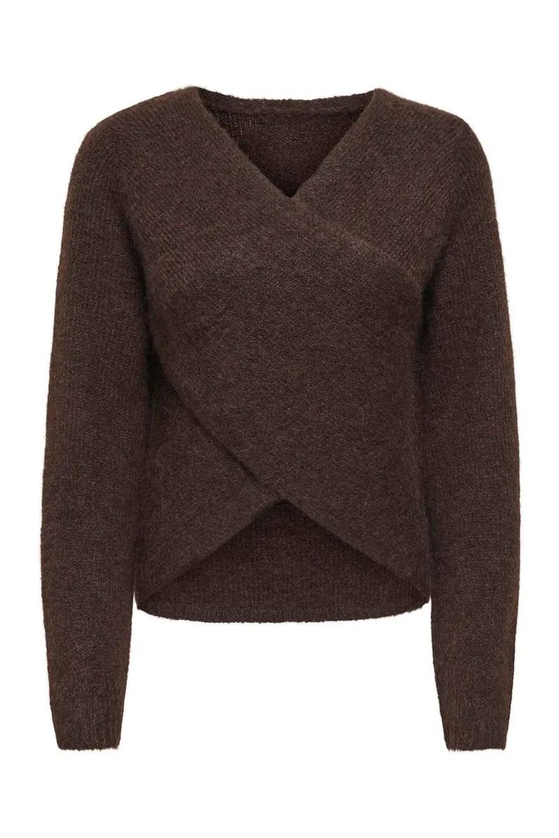 Only - Onlmaggie Ls Cross V-Neck Cc Knt - 5027929 Coffee Bean Melange