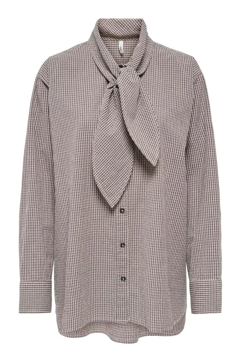 Only - Onlmaya Check Bow Shirt - 5161925 Black Nacreous Cloud