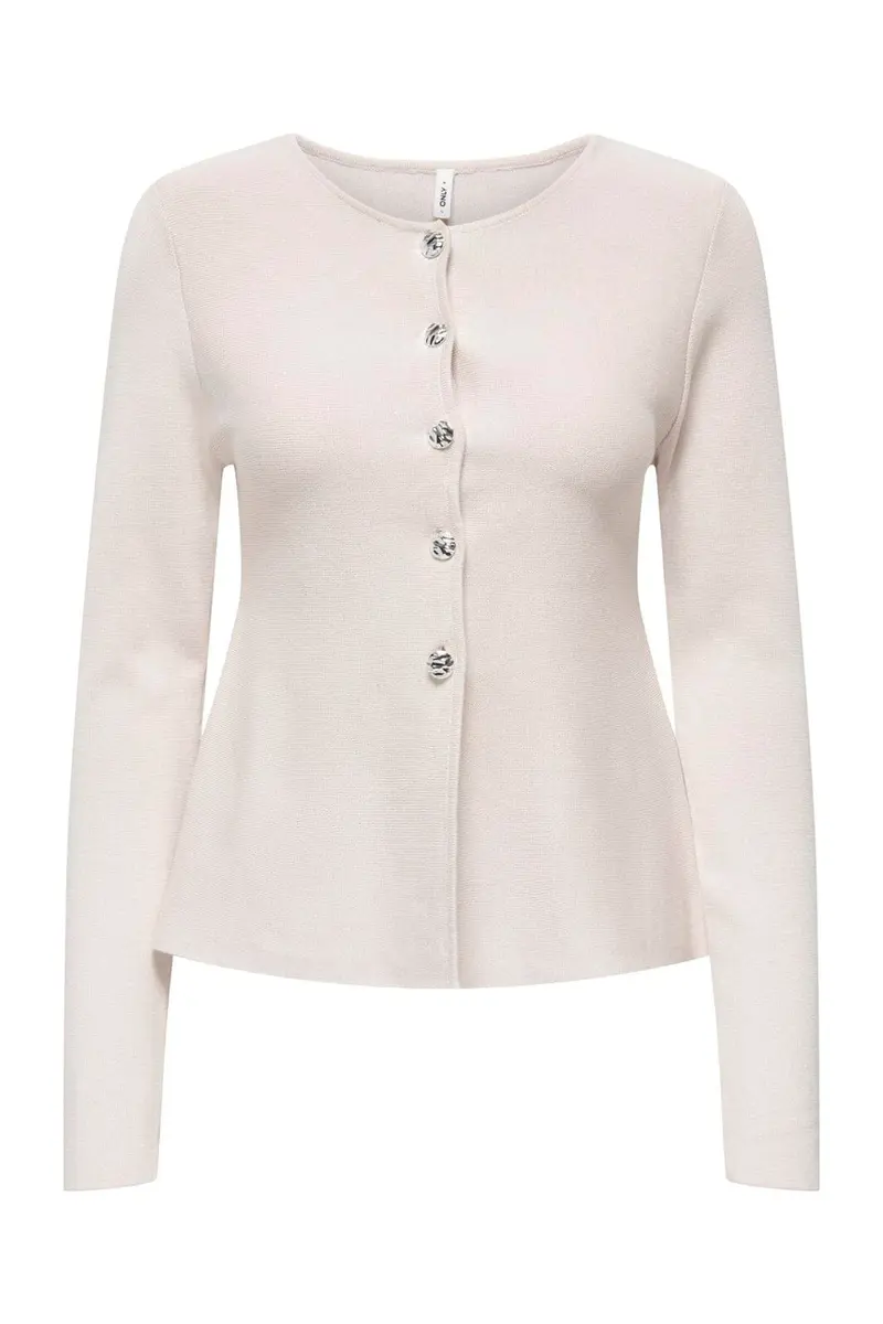 Only - Onlmelli Ls Oneck Button Cardi Knt - 5081661 Pumice Stone New Silver Buttons