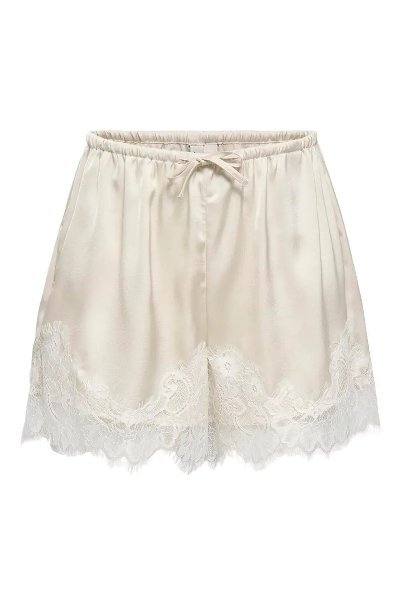 Only - Onlmenus Lace Satin Shorts - 5131878 Birch White Lace