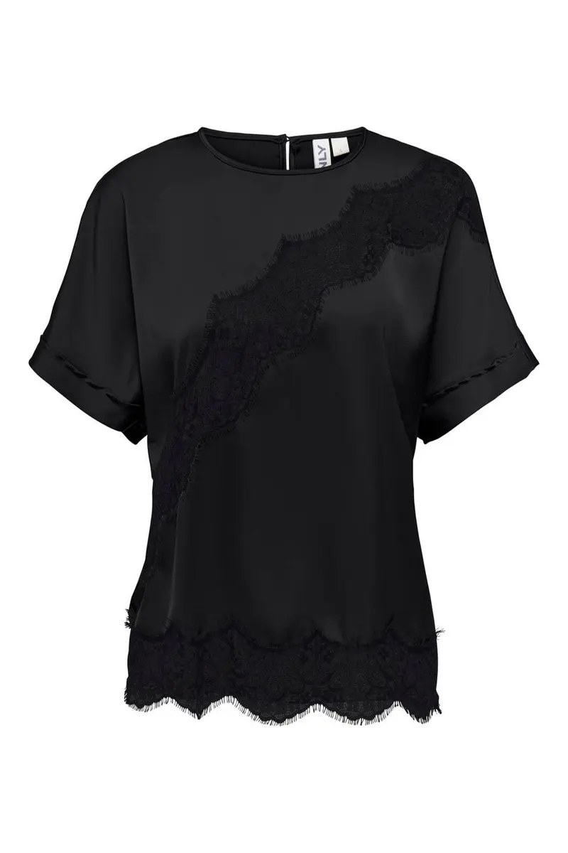 Only - Onlmenus Ss Lace Satin Top - 5136780 Black Black Lace