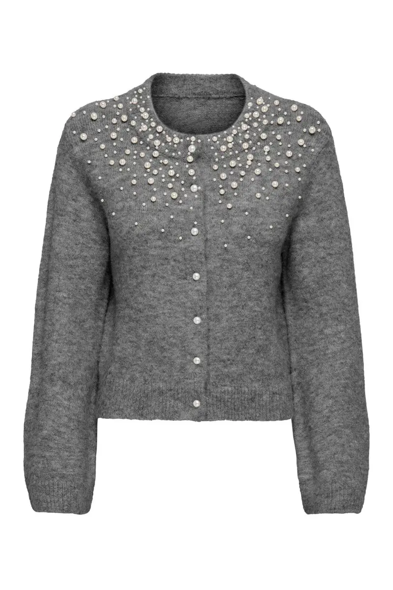 Only - Onlmiggie Ls O-Neck Pearl Cardi Knt - 5033717 Medium Grey Melange