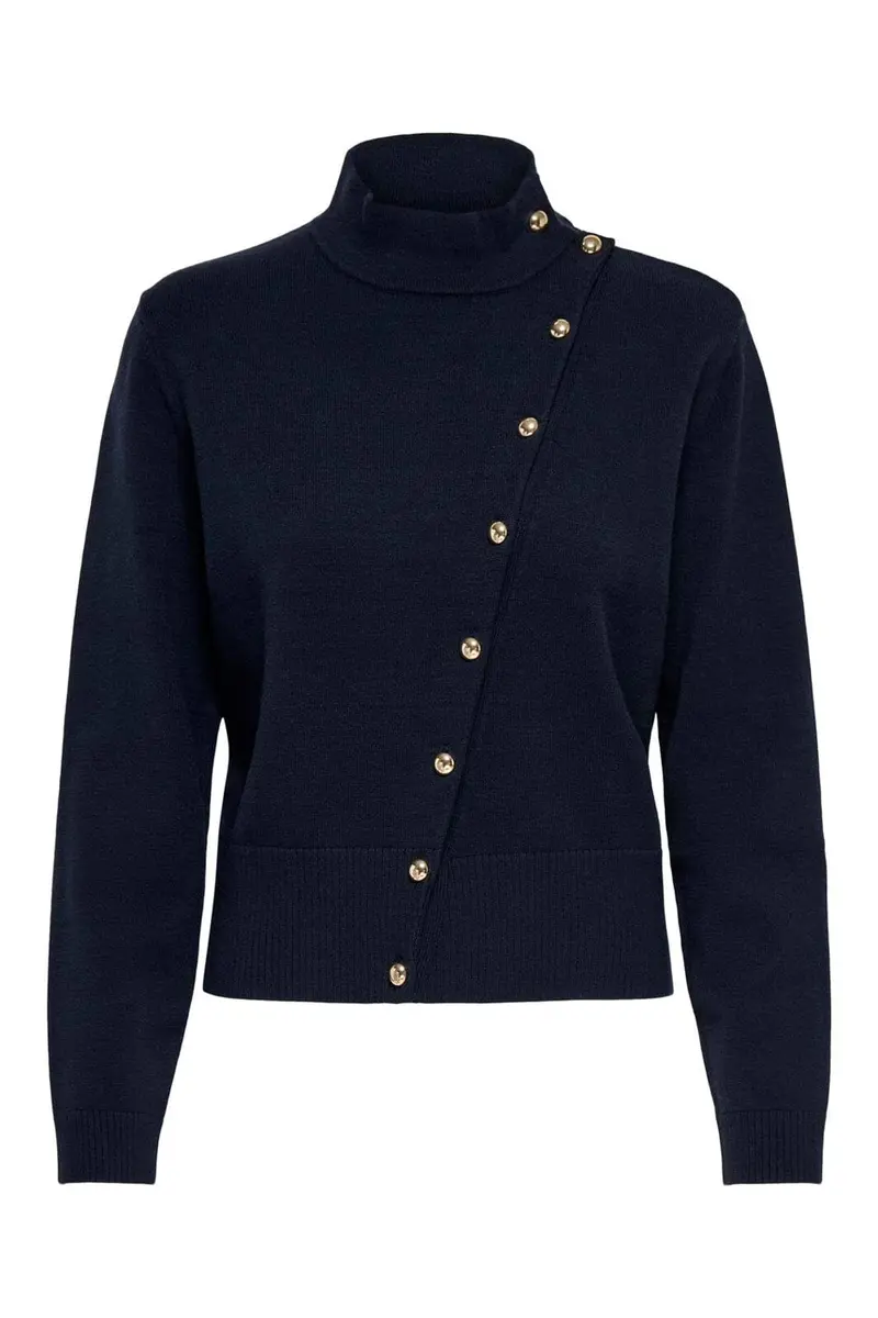 Only - Onlmio Ls Mockneck Utility Assym Knt - 5252816 Night Sky Gold Button
