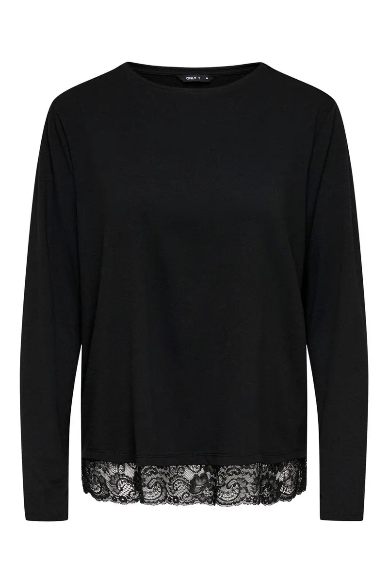 Only - Onlmoster L/S Lace Detail Top - 5208946 Black Tone In Tone Lace