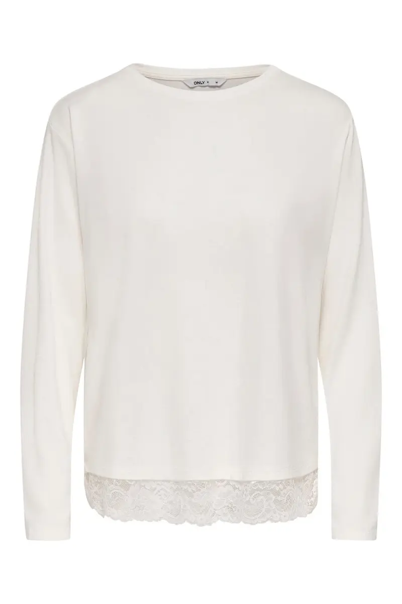 Only - Onlmoster L/S Lace Detail Top - 5208947 Cloud Dancer Tone In Tone Lace