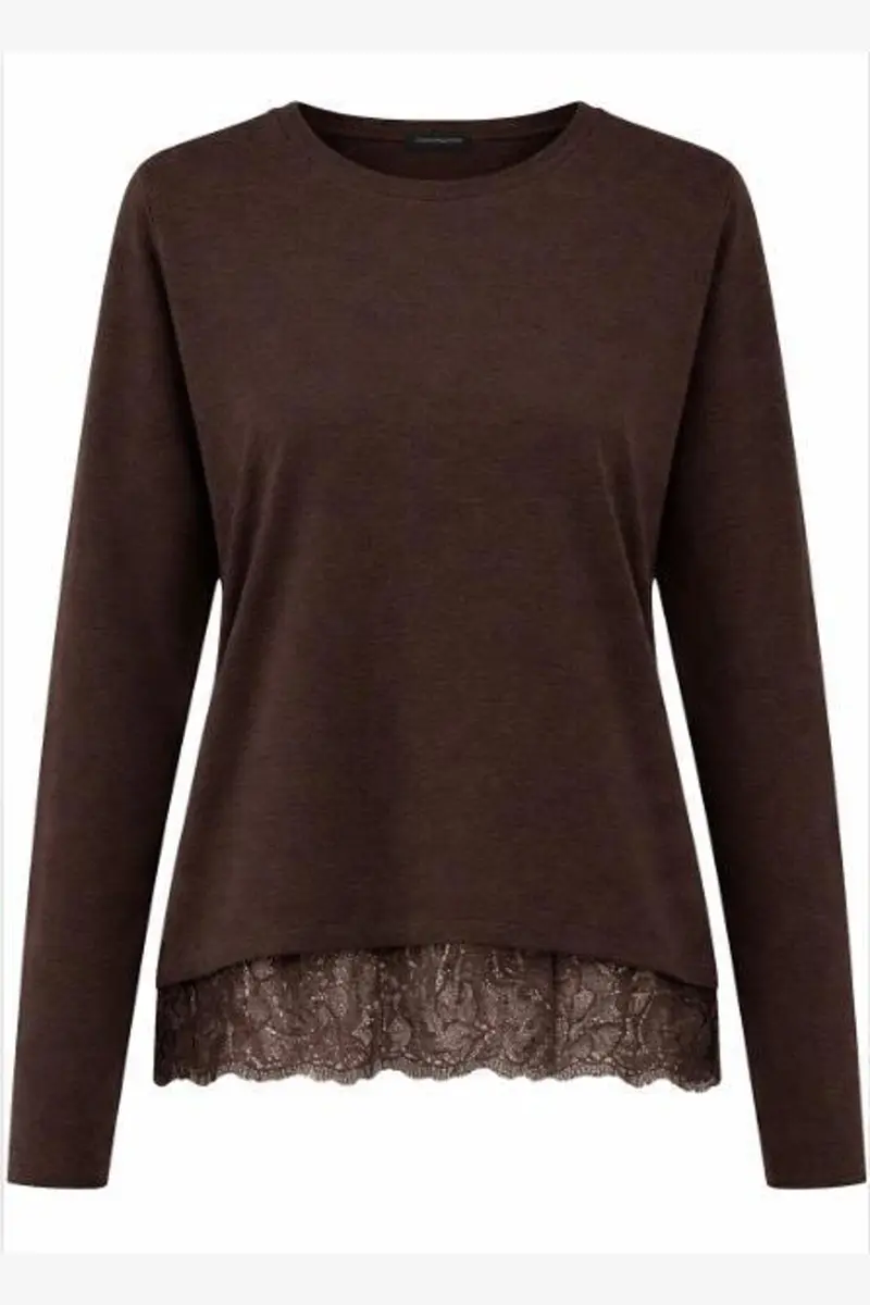 Only - Onlmoster L/S Lace Detail Top - 5208948 Chocolate Torte Tone In Tone Lace