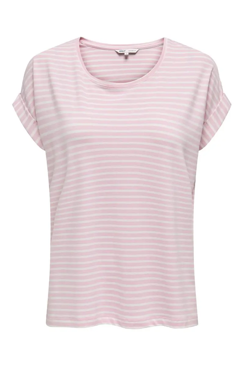 Only - Onlmoster Stripe S/S O-Neck Top - 4693917 Pink Lady Cloud Dancer