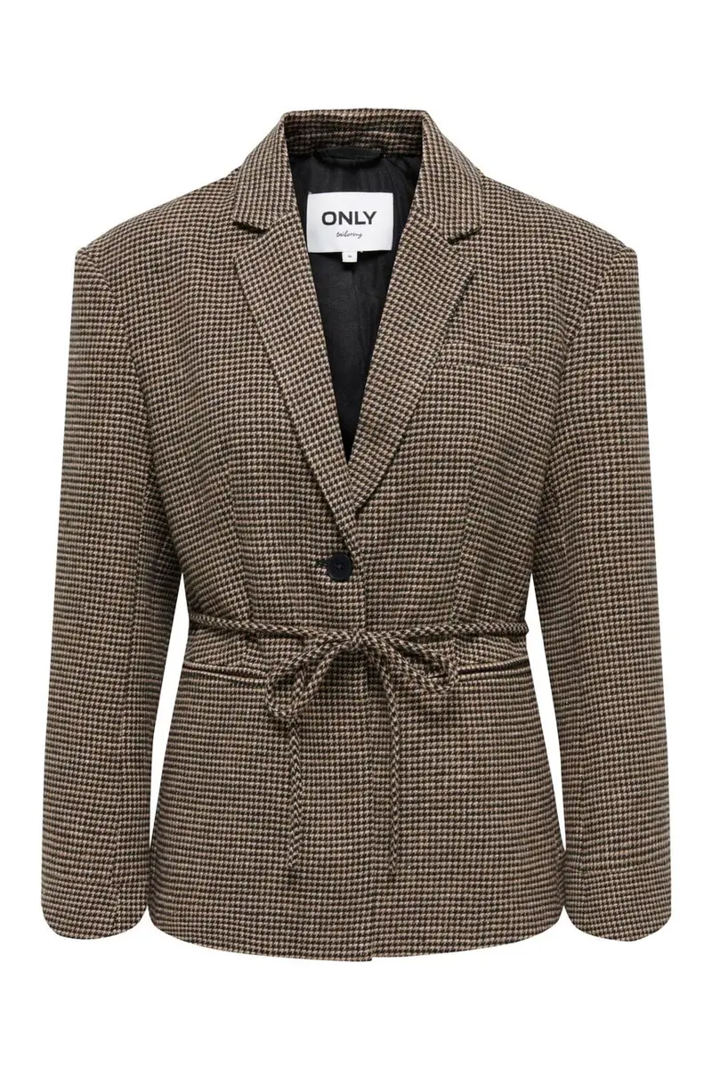 Only - Onlnella L/S Belt Check Blazer Cc Tlr - 5044953 Cornstalk Tobacco Brown/Black/Surf The Web