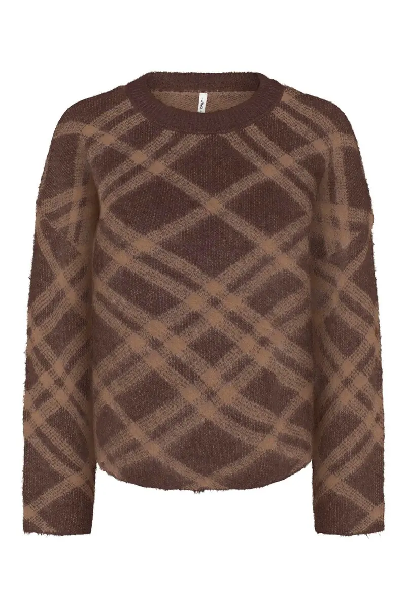 Only - Onlnoeme Ls Pattern O-Neck Knt - 5137234 Chocolate Martini Cocoa Creme/Mel