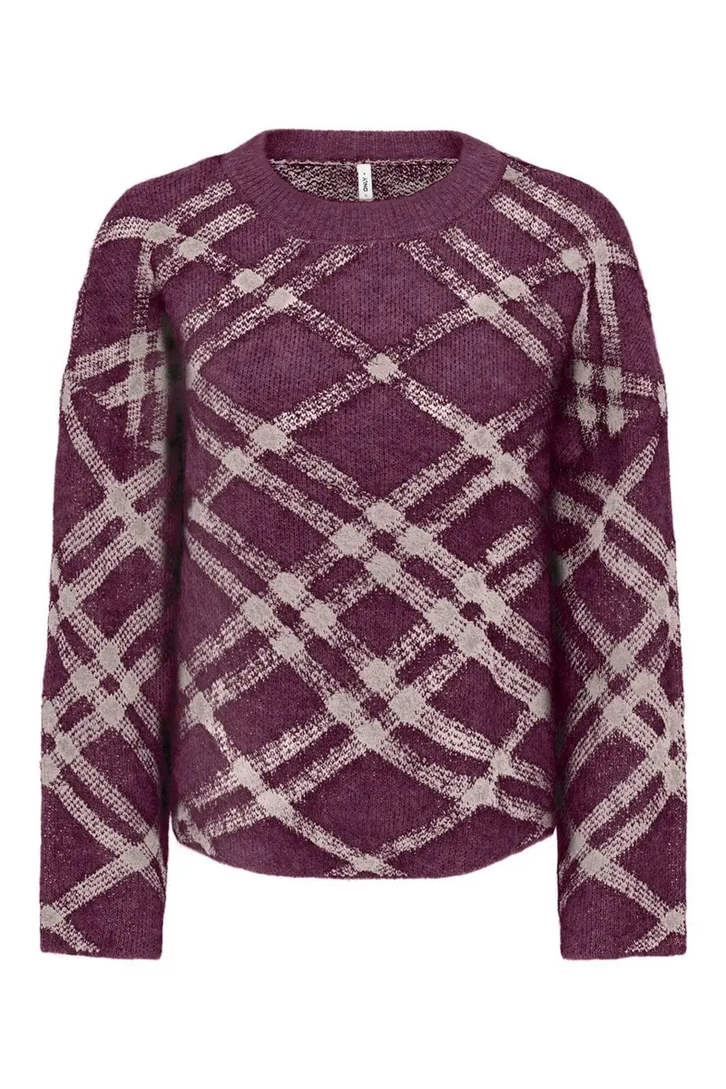 Only - Onlnoeme Ls Pattern O-Neck Knt - 5176953 Fig Oatmeal/Mel