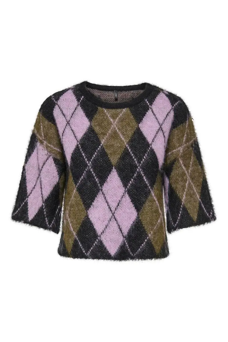 Only - Onlnoeme Ss Pattern O-Neck Knt - 5107919 Black Argyle/Beech/Violet Tulle/Mel