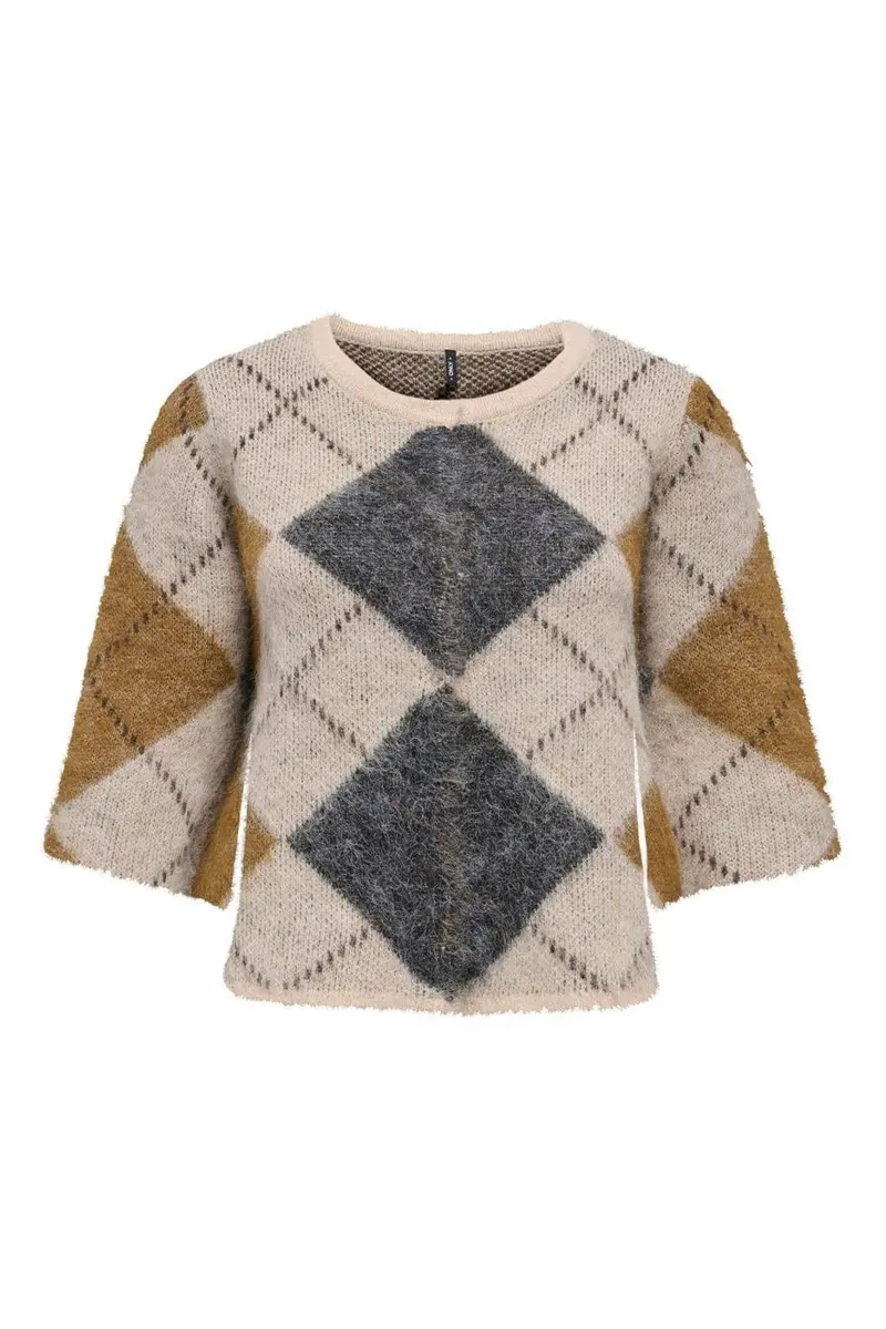 Only - Onlnoeme Ss Pattern O-Neck Knt - 5137194 Oatmeal Argyle/Dgm/Breen/Bracken/Mel