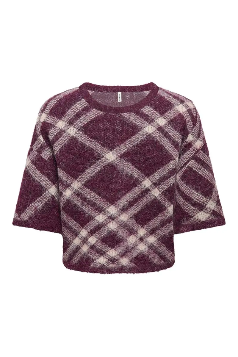 Only - Onlnoeme Ss Pattern O-Neck Knt - 5182114 Fig Check/Oatmeal/Mel