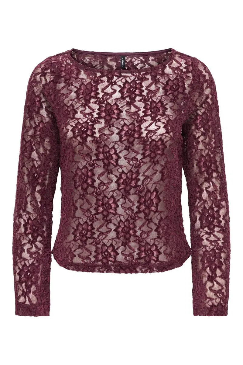 Only - Onlnola L/S Lace Velvet Top - 5127870 Winetasting