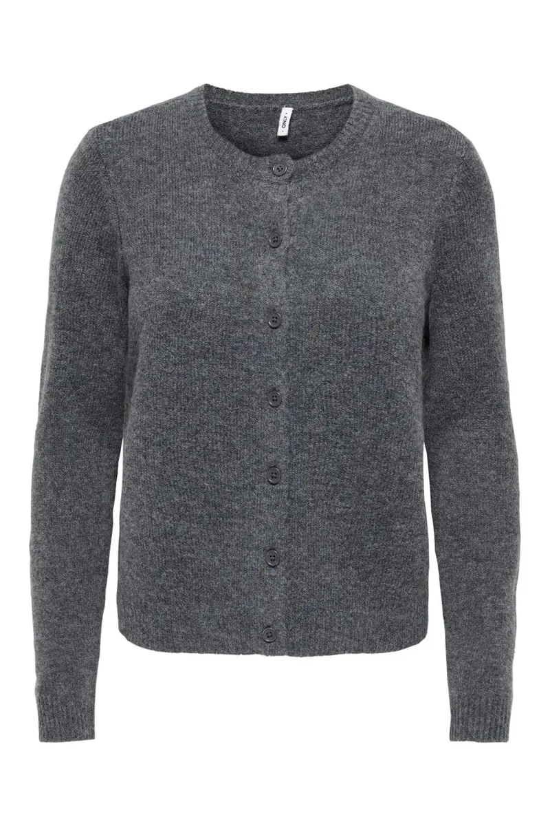 Only - Onlolivia Ls O-Neck Cardigan Cc Knt - 5084224 Dark Grey Melange Dtm Horn Button