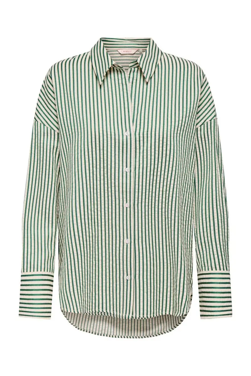 Only - Onloregon Bari L/S Stripe Shirt - 4966119 Rain Forest Bright White