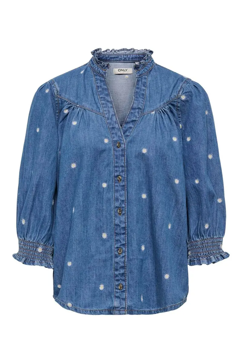 Only - Onlraya Daisy Emb 3/4 Shirt Akm - 4993778 Medium Blue Denim