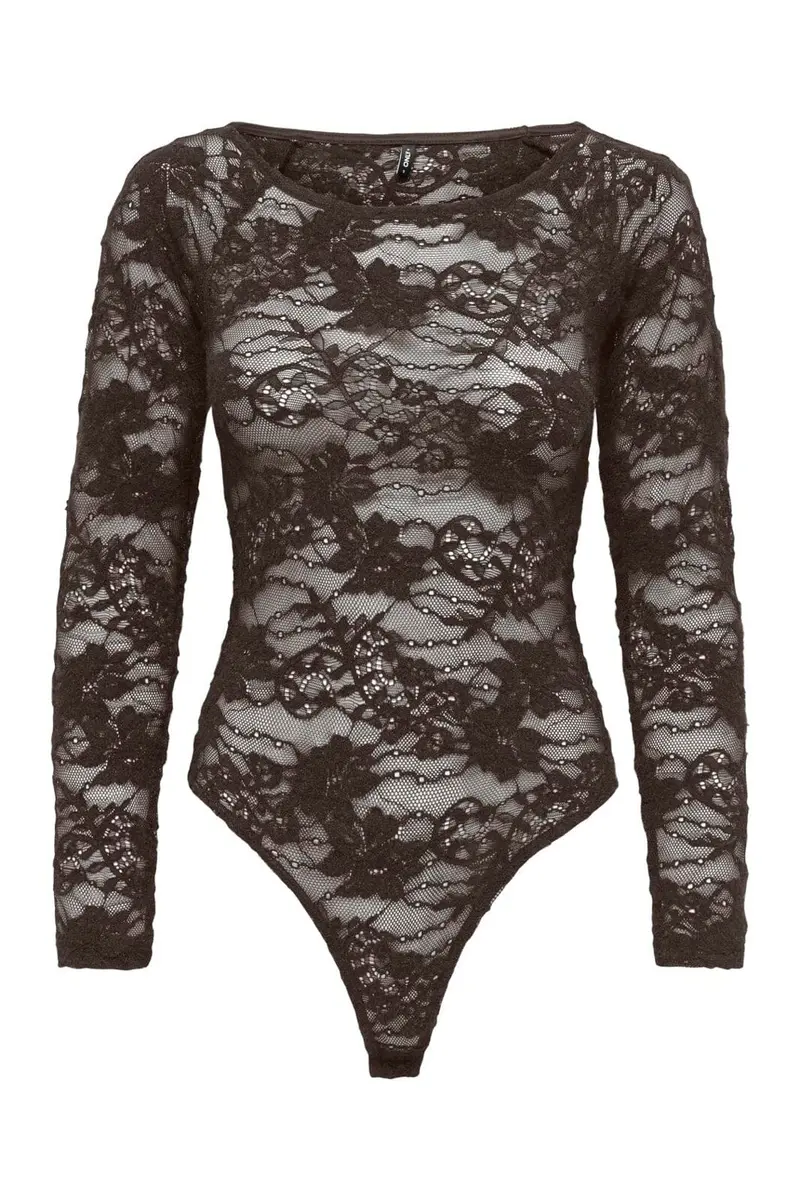 Only - Onlrue L/S Lace Bodystocking - 5171030 Coffee Bean