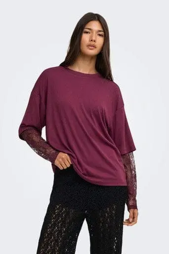 Only - Onltahlia L/S Lace Top - 5094140 Fig Dtm Lace