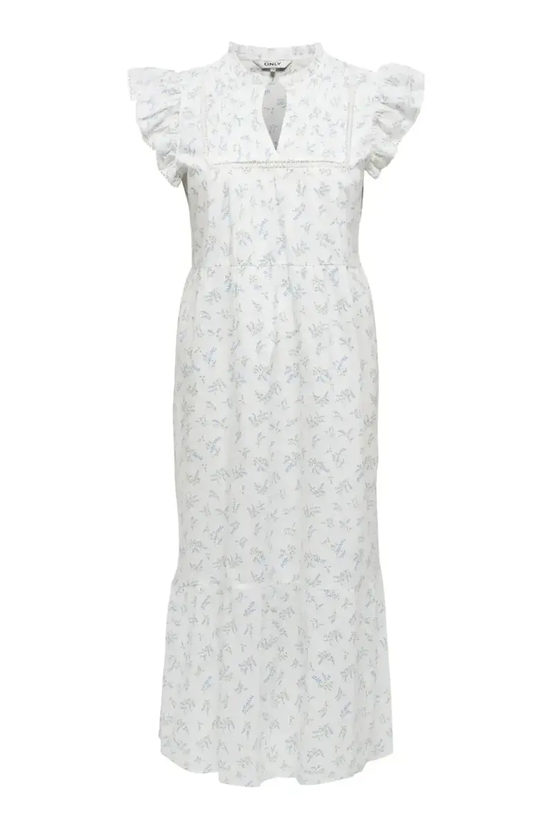 Only - Onltea-Idris S/L Frill Tape Dress - 5014284 Cloud Dancer Wild Bundels