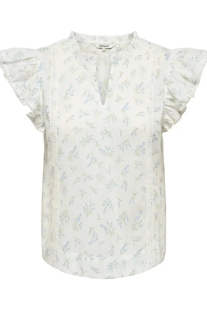 Only - Onltea-Idris S/L Frill Tape Top - 5014292 Cloud Dancer Wild Bundels