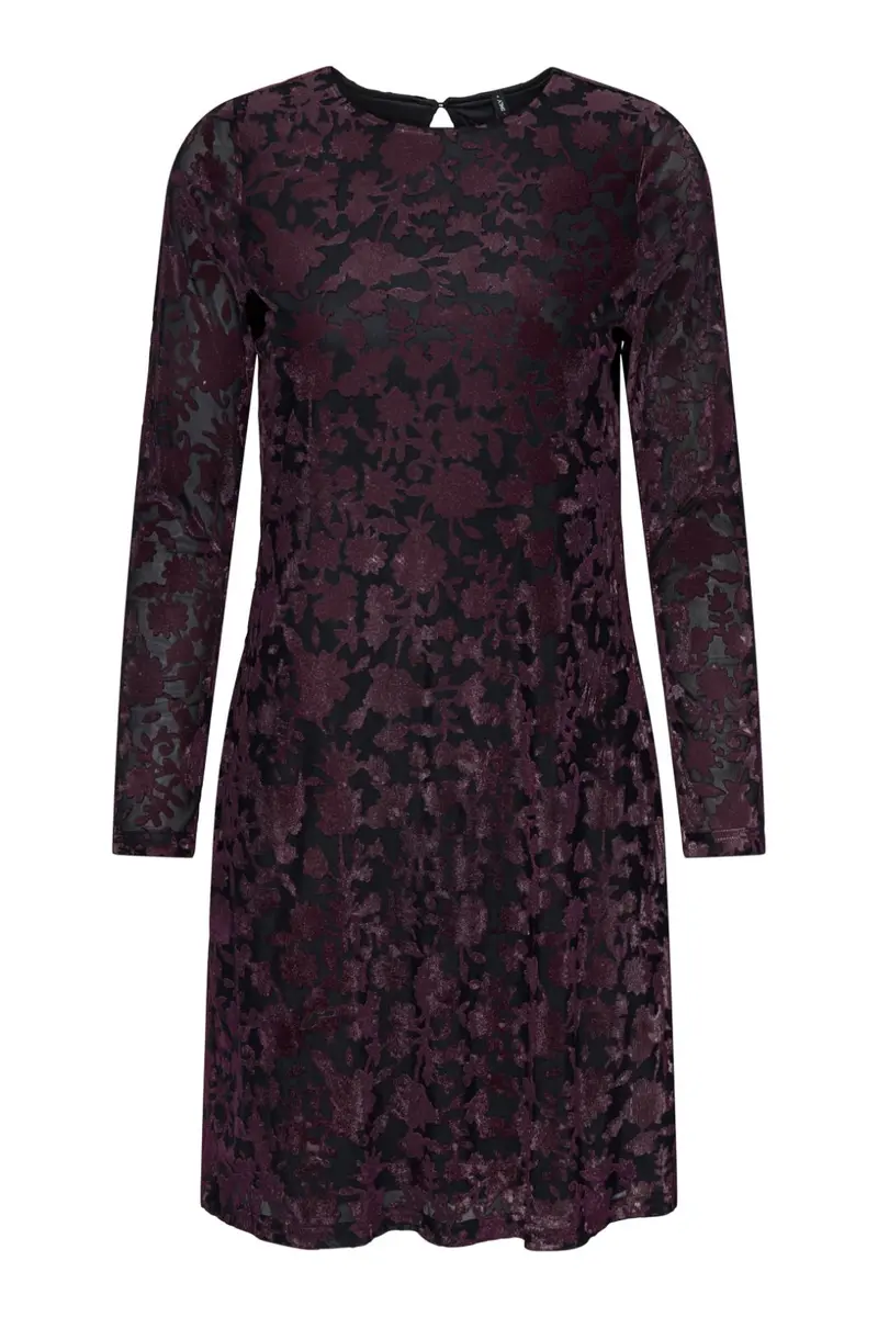 Only - Onlthea L/S Flock Dress - 4982216 Black Parry Flowers (Winetasting)