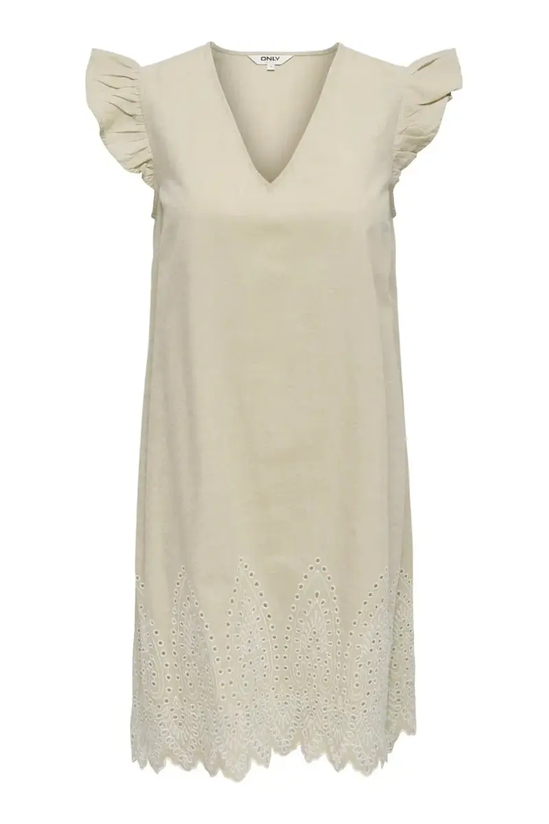 Only - Onltulum Emb S/S Dress - 4961287 Olive Gray Bright White Emb