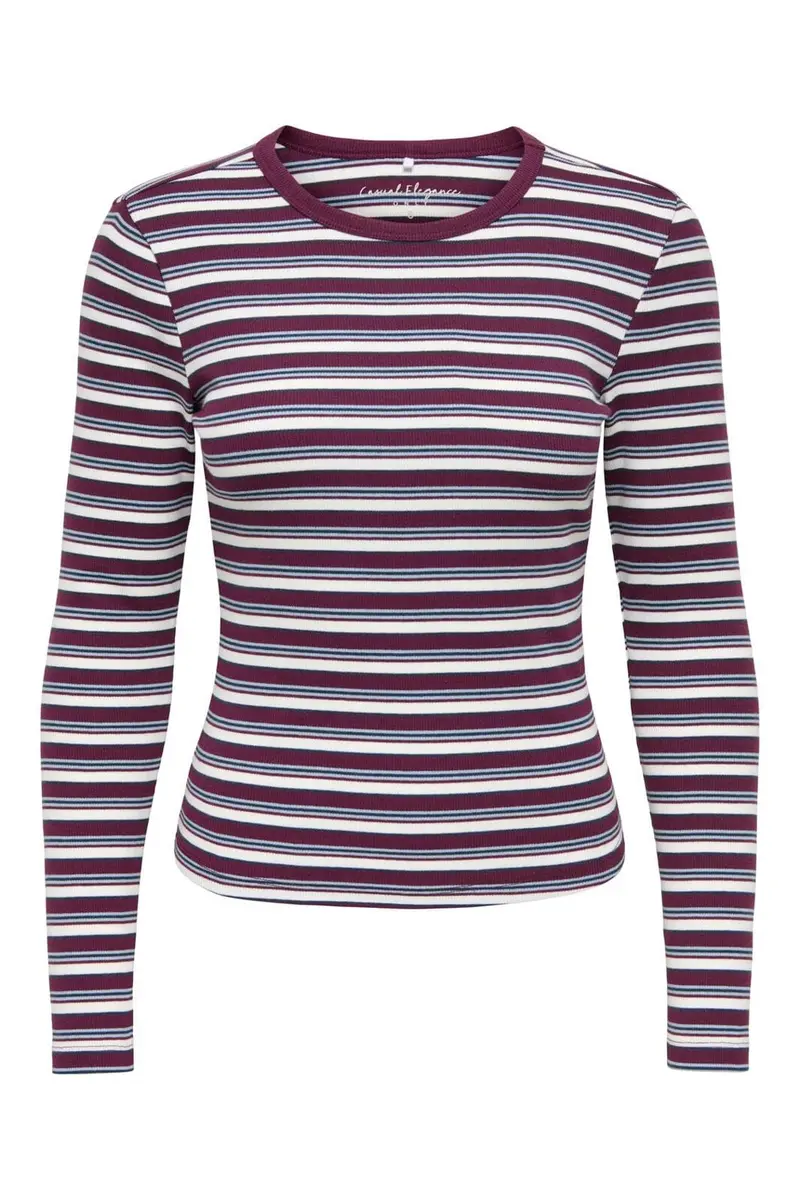 Only - Onlval L/S O-Neck Stripe Top - 5084121 Fig Dusty Blue + Cd + Navy Blazer (Mia)