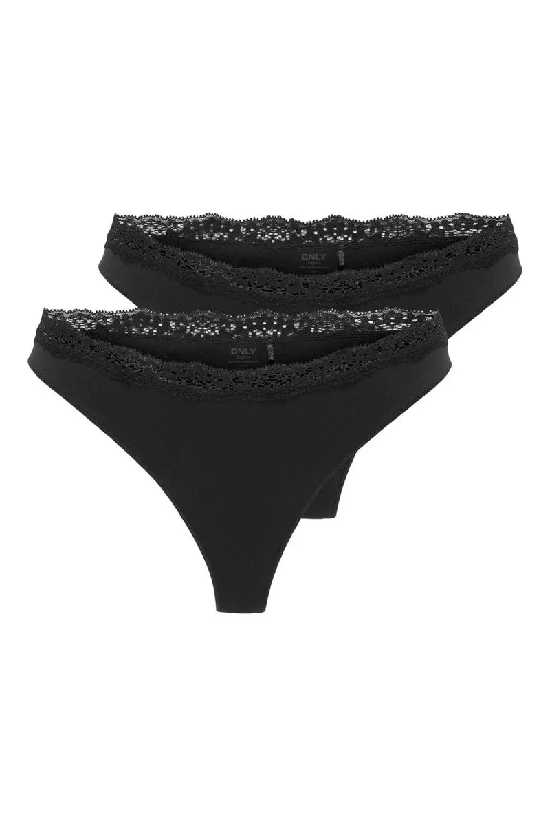 Only - Onlvicky Lace Thong 2-Pack Acc - 4822908 Black 2Xpack