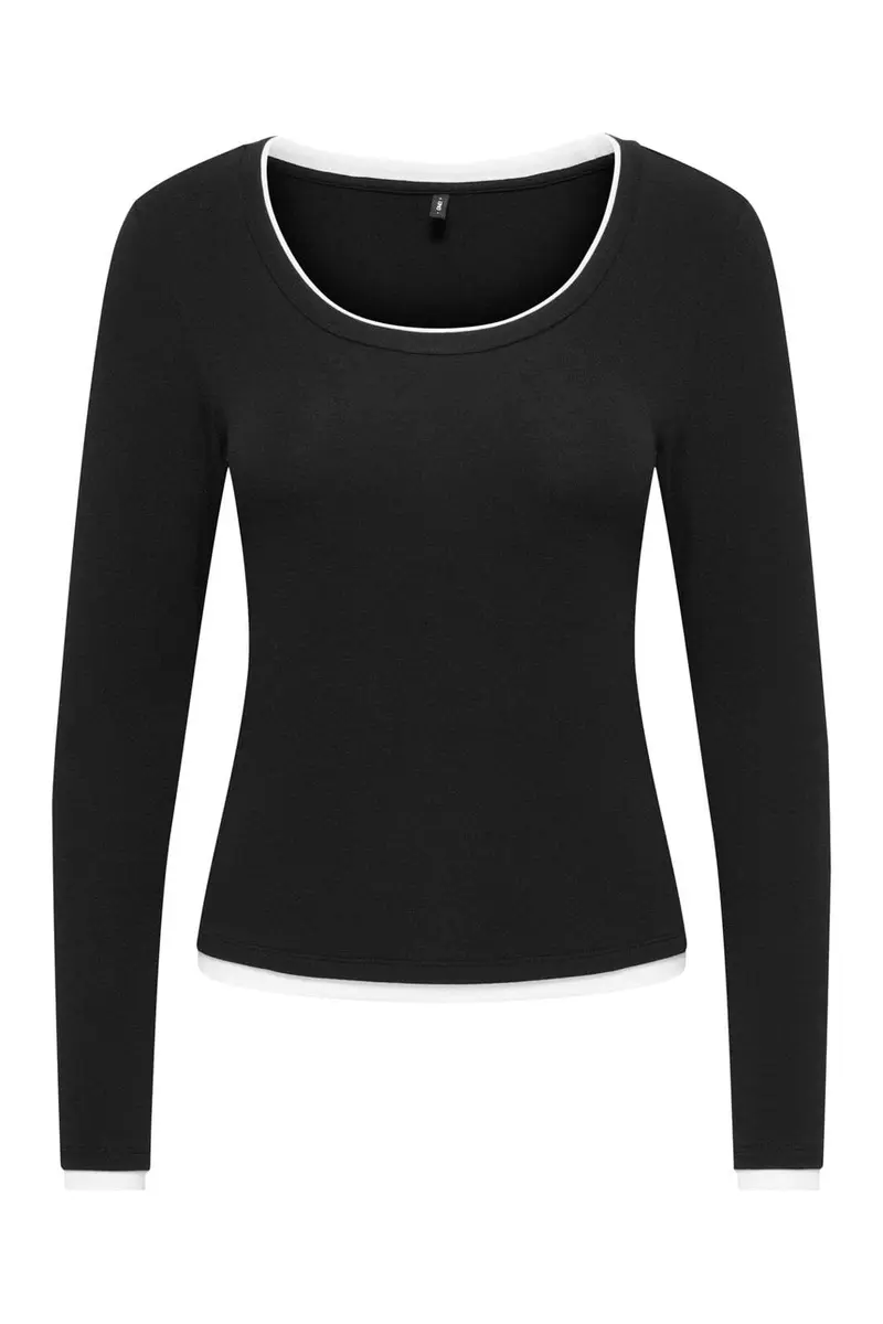 Only - Onlvirro L/S U-Neck Double Top - 5169838 Black Cloud Dancer