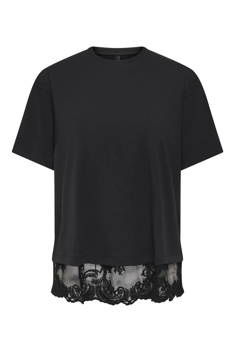 Only - Onlvivvi S/S Lace Bottom Top - 5130040 Black Black Lace