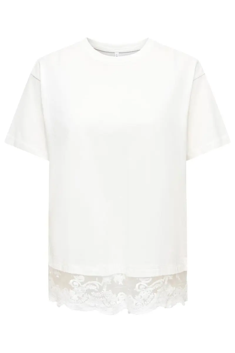 Only - Onlvivvi S/S Lace Bottom Top - 5130044 Cloud Dancer Cloud Dancer Lace