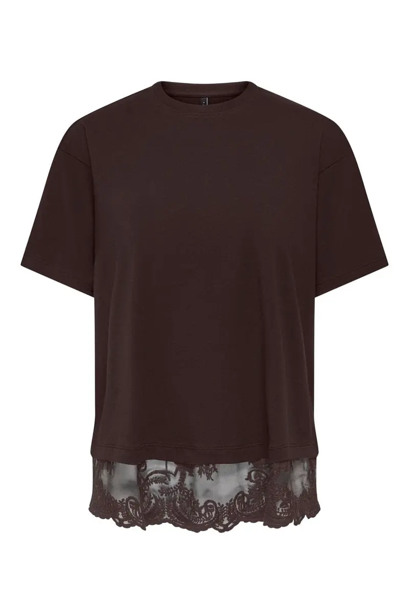 Only - Onlvivvi S/S Lace Bottom Top - 5147839 Chocolate Torte Chokolate Torte Lace