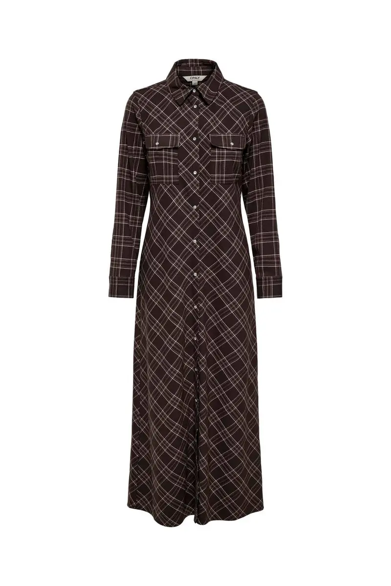 Only - Onlwren Check L/S Long Shirt Dress - 4970171 Black Checked Forge