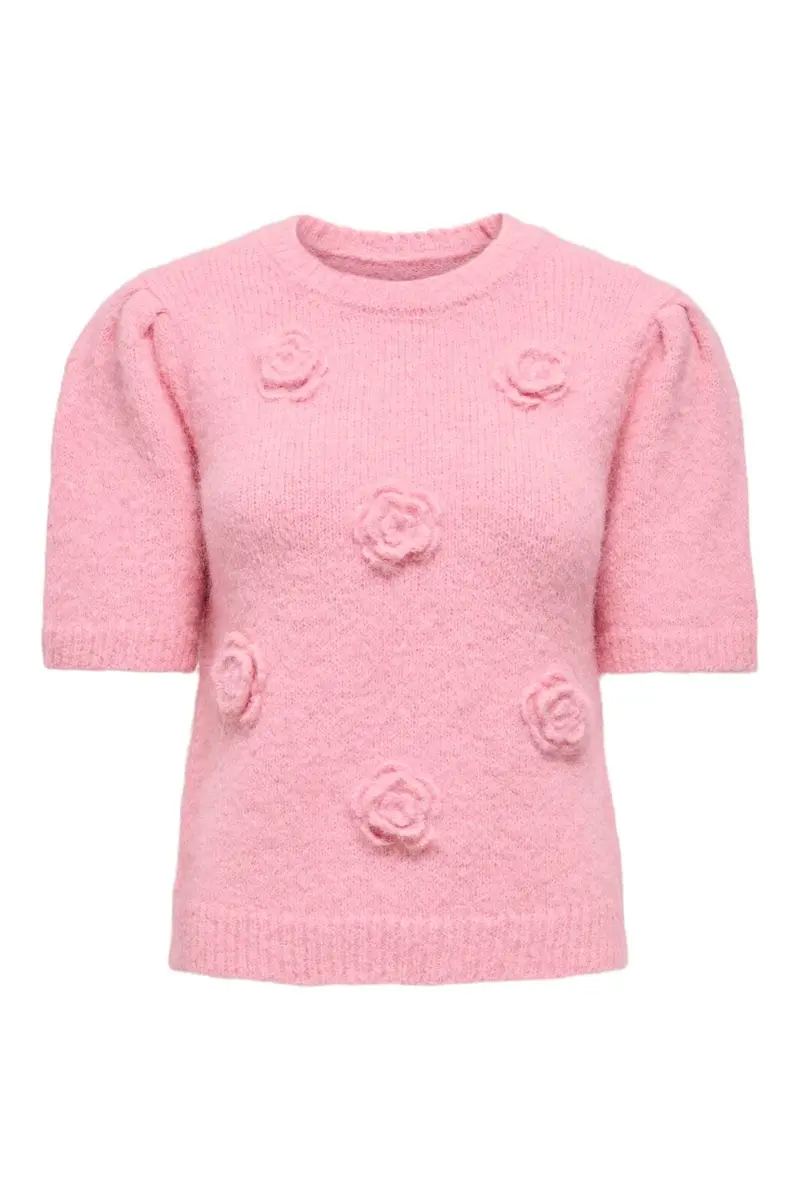 Only - Onlzaggie Ss Flower O-Neck Cc Knt - 5069000 Candy Pink Flower/Mel
