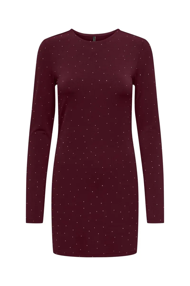 Only - Onlzita L/S O-Neck Short Dress Bf - 4929052 Cabernet Silver Rhinestones