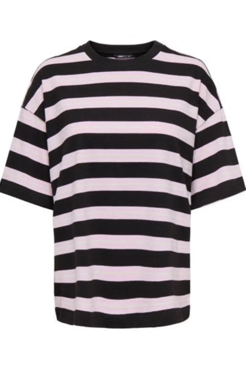 Only - Pglisa Stripe S/S Top - 5236444 Black Bean Pink Lady/ White Stripes