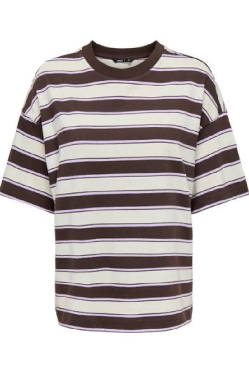 Only - Pglisa Stripe S/S Top - 5236445 Chocolate Torte Egret / Light Purple Stripes